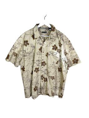 REI Men's Khaki Floral Short Sleeve Hawaiian Shirt, Casual Summer Shirt, Size XL